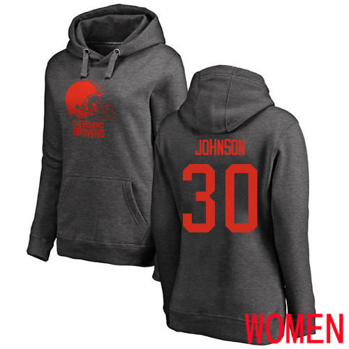 Cleveland Browns D Ernest Johnson Women Ash Jersey 30 NFL Football One Color Pullover Hoodie Sweatshirt